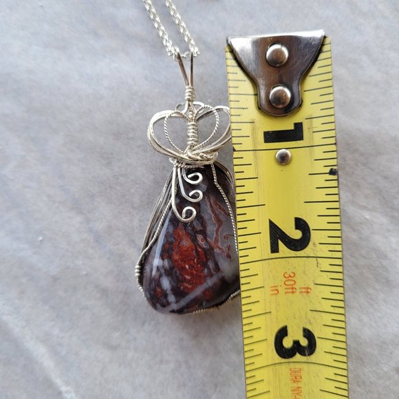Jasper Quartz Blend Polished Rock Hand Wrapped in Argentium Sterling Silver Wire - Picture 3 of 8
